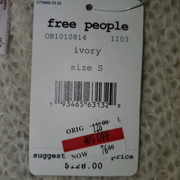 NWT  Free People Moonbeam V-Neck Sweater Ivory Size S - Picture 2 of 7